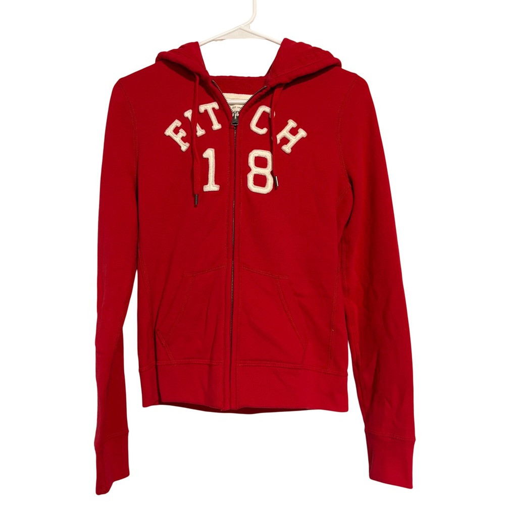 Abercrombie & Fitch Womens Red Full Zip Hoodie Fleece Sweatshirt Medium NWT